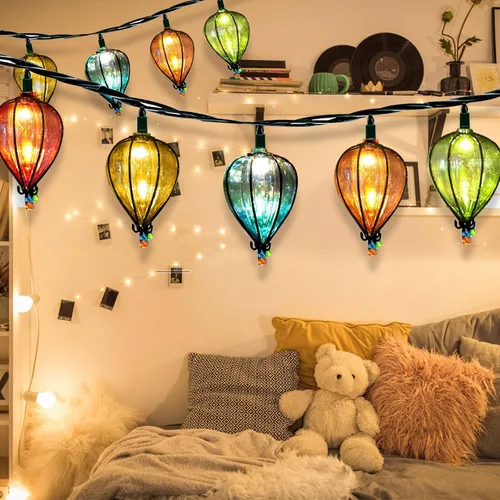 Vista 9 de 11 pies de luces de cadena multicolor con 10 bombillas, luces LED decorativas impermeables y conectables con certificación UL para colgar en patio