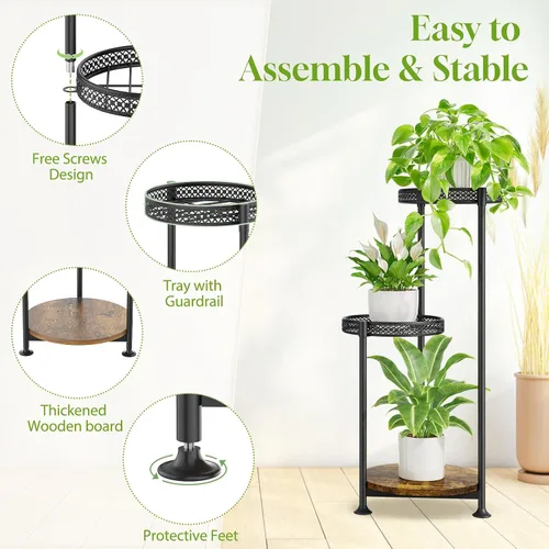 Vista 3 de Oppro - Soporte para plantas de interiores y exteriores, estante de metal de 3 niveles para macetas, soporte alto para múltiples plantas en esquina