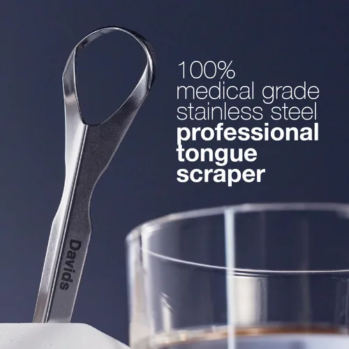 Vista 3 de Davids Raspador de lengua para adultos y niños, raspador de lengua profesional de acero inoxidable 100% de grado médico, fabricado en Estados Unidos