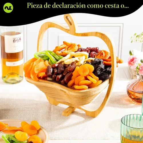 Vista 5 de NUT CRAVINGS - Cesta de regalo con arreglo floral de frutas secas navideñas en cesta de regalo de madera en forma de manzana + bandeja (9 surtido)