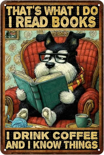 Vista 16 de Cartel de metal de café con diseño de perro y cafetería, diseño de pastor australiano, decoración de pared, 12 x 8 pulgadas