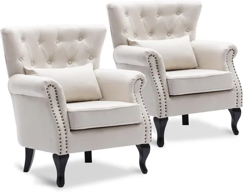 Vista 9 de Sillas de Brazo de Lectura Accent Sillas Midcentury Modernas Cómodas Silla de Sofá de Esquina, Silla de Club Wingback de Sala de Espera con Respaldo
