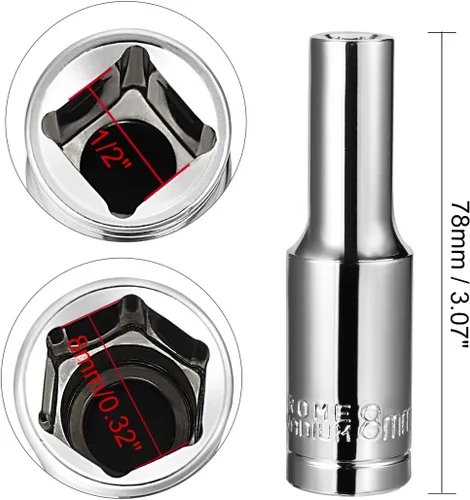 Vista 3 de uxcell 1/2 pulgada Drive 0.315 in 6-Point Deep Socket, métrico, Cr-V (pulido)