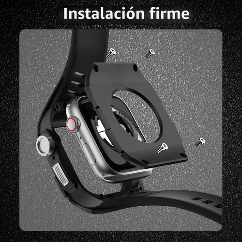 Vista 4 de Compatible con Correa de Reloj para Apple Watch de 44mm Correa Resistente para Hombre con Cubierta de Metal Inoxidable con Correa Militar a Prueba