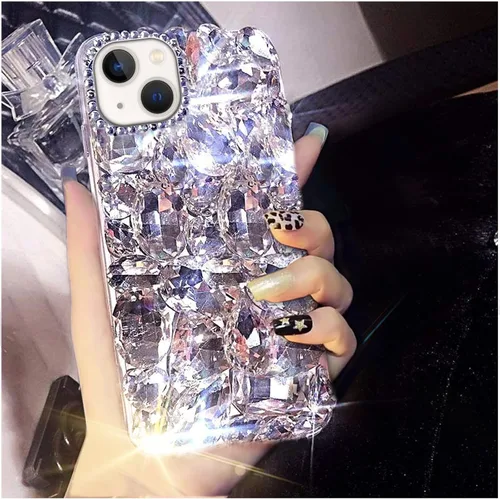 Vista 9 de Funda para iPhone 13 para mujer (6.1 pulgadas), funda de lujo muy brillante con diamantes de imitación de cristal brillante 3D en la cubierta