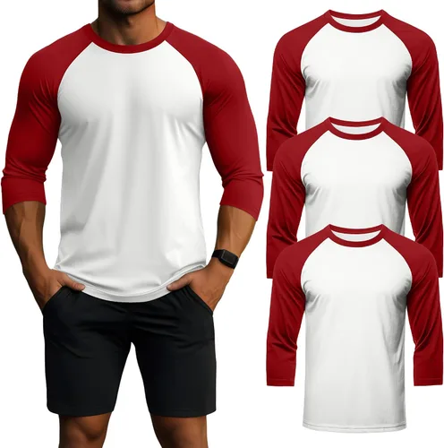 Vista 16 de Huukeay - Paquete de 3 camisas para hombre de 3/4 de manga, cuello redondo, camisetas de béisbol, camisetas atléticas que absorben la humedad