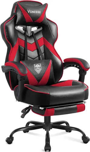 Vista 12 de Vonesse Silla para videojuegos, silla de juegos de respaldo alto con reposapiés y masaje, sillas de juegos para adultos con cojín de resorte