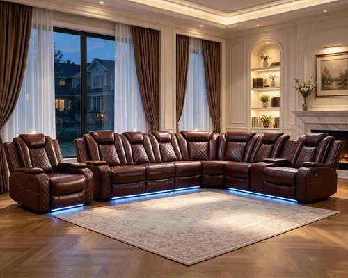 Vista 10 de Juego de sofá modular reclinable eléctrico para sala de estar, sofá modular reclinable de cuero con mesa auxiliar, soporte para tazas, consola