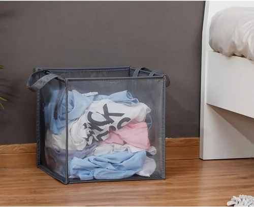 Vista 2 de HONOMA - Bolsas de lavandería con asas, cesta de ropa sucia de malla plegable y portátil, plegable para guardar la ropa, para habitación de niños