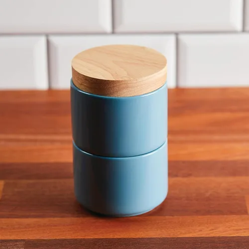 Vista 8 de Rachael Ray Ceramics - Juego de cajas apilables para especias y condimentos con tapa, 2 piezas, azul agave