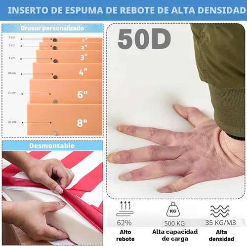 Vista 6 de Cojín de banco personalizable, cojines para sillas de ventana panorámica para muebles de patio, cojín largo para taburete, diseño de estructura
