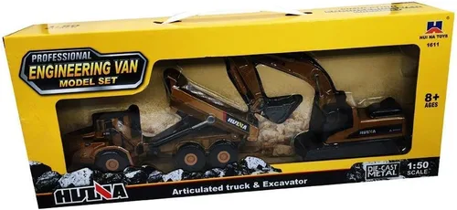 Vista 7 de Ailejia Modelos de aleación de juguete de camión articulado con volquete y excavadora a escala 1/50, vehículo de construcción, modelo de ingeniería