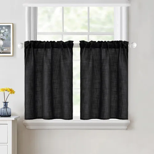 Vista 47 de MIULEE Cortinas de Halloween para cafetería de 24 pulgadas de largo, cortina de media ventana semitransparente, cortinas de lino cortas estilo casa