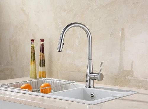 Vista 2 de RunFine RF412002 Group - Grifo de cocina con sensor manos libres de 8 pulgadas con acabado de níquel cepillado