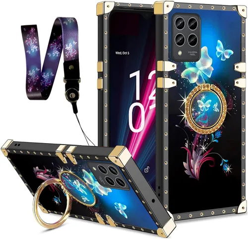 Vista 8 de nancheng Funda cuadrada para LG Stylo 5: Funda de teléfono con patrón de moda para niñas y mujeres con correa de soporte de anillo Funda protectora