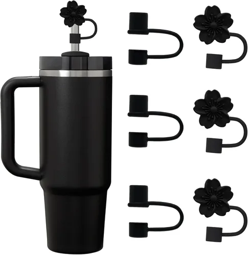 Vista 11 de 6 piezas de cubiertas de pajita de silicona con tapa compatible con vaso Stanley de 30-40 oz con mango, tapa de 10 mm, cubiertas de pajita a prueba