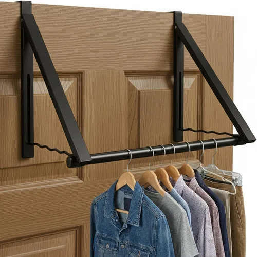 Vista 9 de HOLDN' STORAGE Colgador para colgar sobre la puerta, organizador plegable para colgar ropa, abrigos y toallas, ideal para dormitorios, lavandería