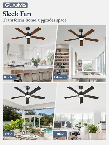 Vista 8 de 52 Inch Ceiling Fan with Lights,APP&Remote Control,DC Motor Black