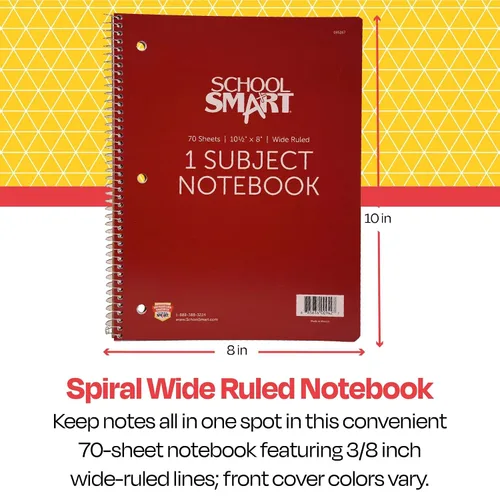 Vista 6 de School Smart Cuaderno de espiral con rayas anchas, 8 x 10-1/2 pulgadas