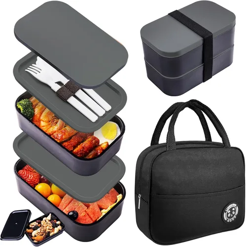 Vista 7 de Healfyya Caja Bento con Bolsa de Almuerzo Apta para Microondas Todo-en-Uno Compartimento de Preparación de Comidas Contenedores de Almuerzo