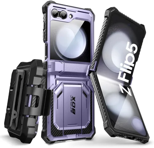 Vista 10 de i-Blason Funda magnética para Samsung Galaxy Z Flip 5 con soporte, protector de pantalla integrado, protección de bisagra, protección de cuerpo Negro