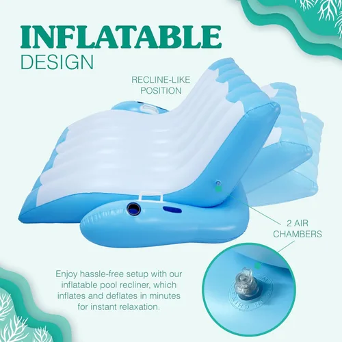 Vista 5 de 4E's Novelty Flotador inflable para dos personas con soporte para tazas, tumbona de alta resistencia para adultos, flotadores flotantes flotantes