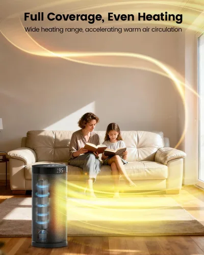 Vista 6 de Calentador de espacio para uso en interiores, calentadores de cerámica eléctricos y portátiles de 1500 W con termostato, 4 modos, temporizador de 24