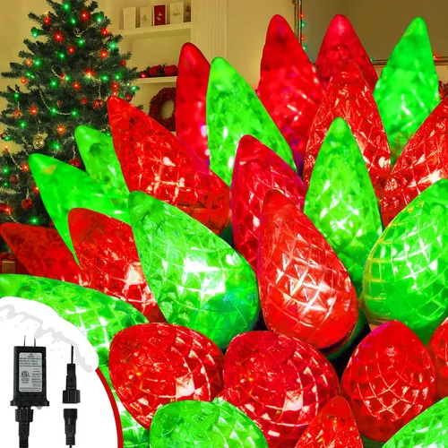 Vista 8 de Luces de cadena navideñas LED C6 conectables mejoradas de 250 LED multicolor, 82 pies, impermeables, luces centelleantes navideñas para exteriores