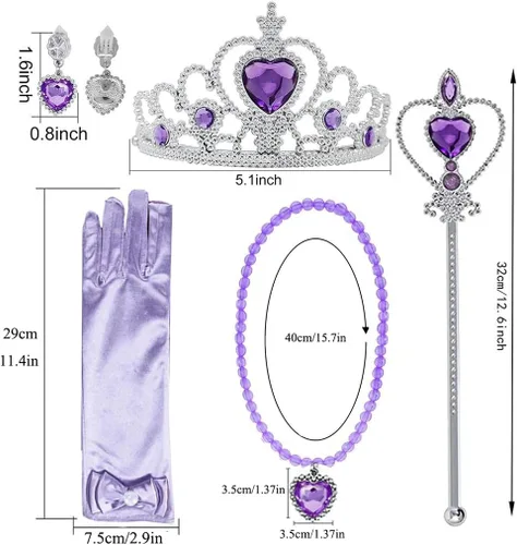 Vista 6 de Disfraz de princesa Sofía Rapunzel, accesorios de vestir para niñas, guantes de Rapunzel, tiara, corona, collar, aretes, pulsera, anillo