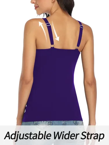 Vista 66 de V FOR CITY Camiseta sin mangas de algodón para mujer con brasier de estante ajustable con correa ancha y tirantes básicos