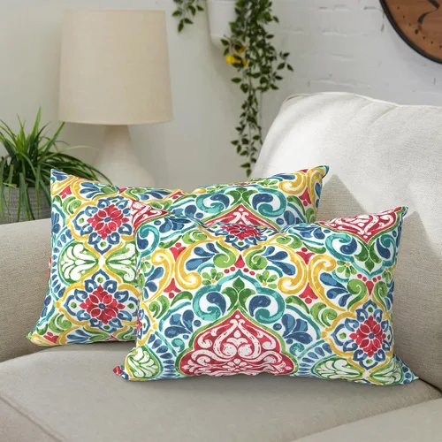 Vista 9 de DYTXIII Paquete de 2 almohadas lumbares impermeables para exteriores con rellenos, 12 x 20 pulgadas, almohada decorativa rectangular para patio