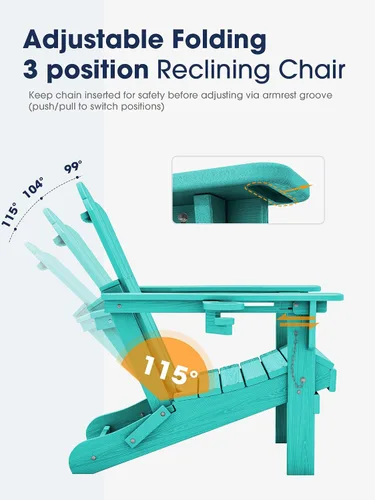 Vista 5 de Silla plegable ajustable KINGYES Adirondack, sillas reclinables Adirondack de 3 posiciones con portavasos, Adirondack de HDPE resistente a