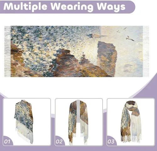 Vista 4 de Cap Negre Watercolor Scarfs for Man Women Winter Scarf Long Shawl Wraps Fashion Classic Tassel Scarfs Soft Blanket Scarves