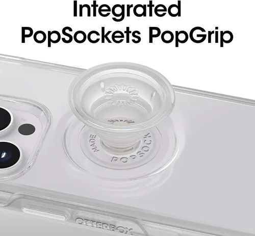Vista 2 de OtterBox + Pop Symmetry Series - Funda delgada para iPhone 14 PRO (solamente) con PopSockets PopGrip - Embalaje no minorista - Polvo de estrellas