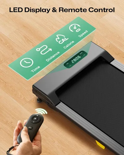 Vista 6 de UREVO Caminadora manual inclinada debajo del escritorio con programa HIIT para el hogar y la oficina, caminadora plegable 3 en 1 con control remoto