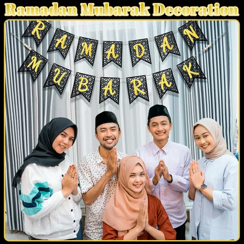 Vista 6 de [Usado] SmoothNovelty 2 piezas de pancartas de Eid Ramadán Mubarak de madera, decoración de Ramadán Mubarak, decoración de cuentas rústicas