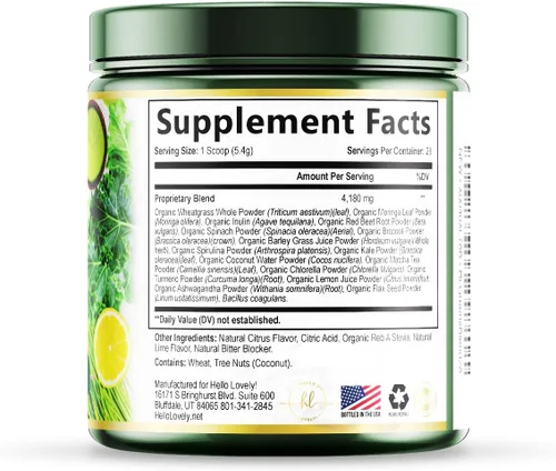 Vista 9 de Hello Lovely! Greens Superfood Powder - 7 grupos de alimentos Powerhouse - Mezcla de jugo premium con espirulina y clorella - Mezcla diaria
