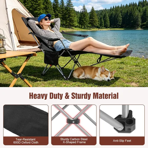 Vista 7 de Reclining Camping Chair with Footrest, 4-Position Adjustable Zero Gravity Chair, Portable Folding Camping Lounge Chair with Headrest Cup Holder &