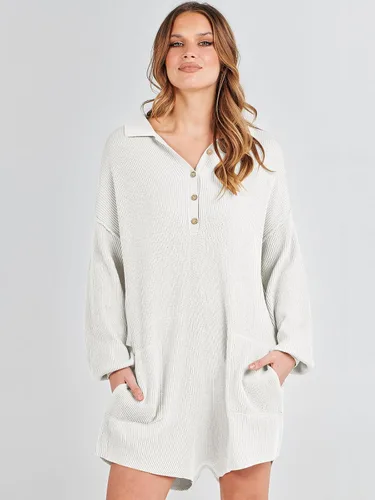 Vista 3 de ANRABESS Enterizo de suéter para mujer, trajes de otoño 2023, a la moda, largo, Henley, cuello en V, overol de punto para descansar