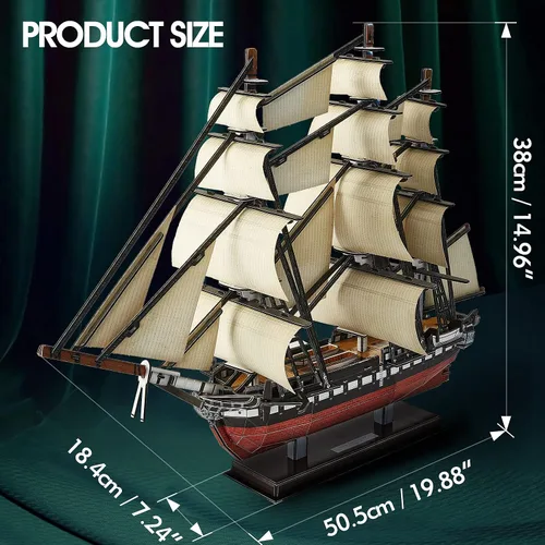 Vista 6 de CubicFun Rompecabezas 3D de barco para modelos de barco de vela USS Constitution para adultos y adolescentes, 193 piezas