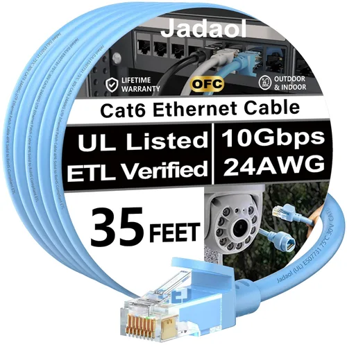 Vista 36 de Cable Ethernet Cat 6 de 1 pie (paquete de 6), para exteriores e interiores, compatible con red Cat7 de 10 Gbps, cable de conexión LAN plano