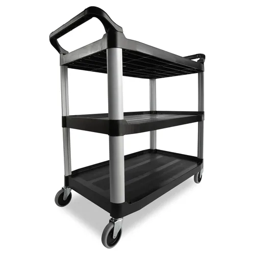 Vista 14 de Rubbermaid Commercial Products Carrito Rodante de Servicio/Utilitario/de Empuje de Servicio Pesado de 3 Estantes, Capacidad de 200 libras, Negro