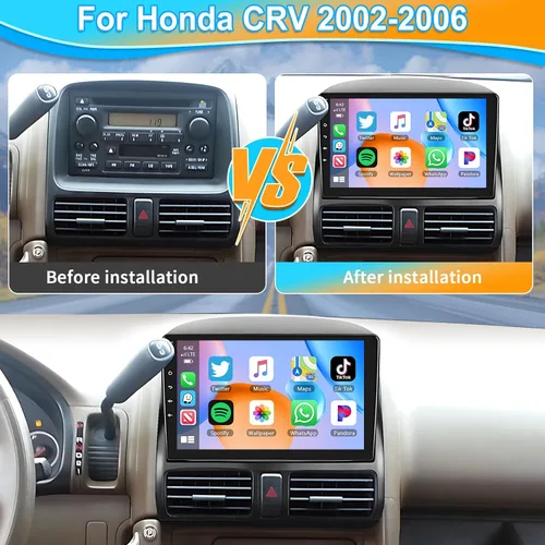 Vista 2 de Podofo Para Honda CRV 2002-2006 inalámbrico Apple Carplay Android Auto, pantalla táctil Android coche estéreo Autoradio unidad principal
