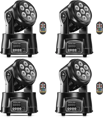 Vista 10 de U`King Luz de cabeza móvil RGBW LED Efecto de iluminación de escenario, 7 x 10 W, cabezales móviles, luces de lavado por DMX y control remoto