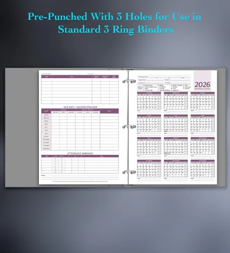 Vista 7 de Calendario de asistencia para tarjetas de empleados 2026, papel de cartulina pesado de 100 libras, 8.5 x 11 pulgadas (morado, 50 hojas)
