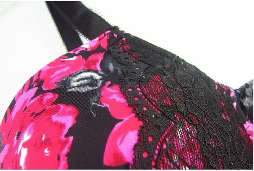 Vista 6 de Mierside - Brasier sexy para mujer, talla grande, diseño con estampado,color rojo y morado