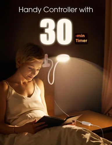 Vista 4 de LiFMIRA Lámpara de Cama con Clip de Luz 8W 66 LED Luz de Lectura para Cama, 5 Colores 10 Niveles de Brillo Regulable, Lámpara de Lectura de Metal