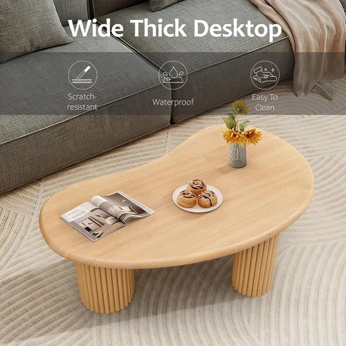 Vista 5 de Mesa de Centro Acanalada, 39'' Mesas de Centro Estilo Granja para Sala de Estar, Mesa Central de Acento de Madera Baja Mesa de Té Pequeña con Base