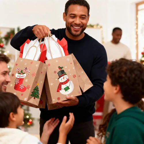 Vista 6 de Funrous 16 bolsas de regalo de Navidad a granel con asas y papel de seda, bolsas de golosinas de Navidad para regalos de dulces, envoltura de papel