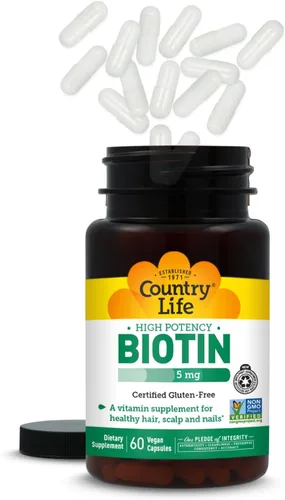 Vista 7 de Country Life Cápsulas veganas de biotina de alta potencia 5 mg, 60 CT